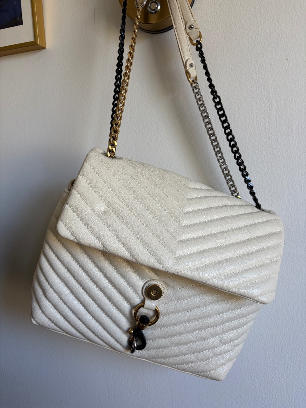 Rebecca Minkoff Edie Flap Shoulder Bag – Cream Quilted Leather Mixed Hardware